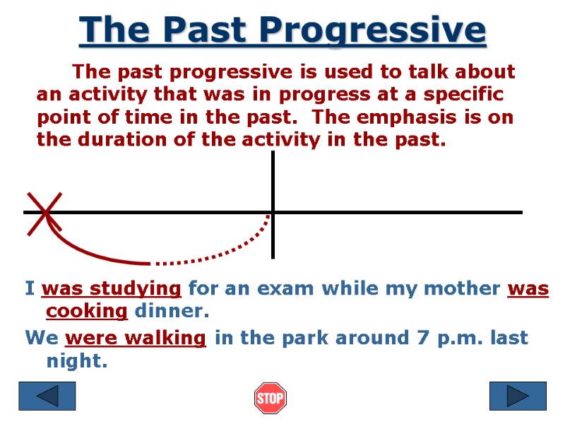 The Past Progressive      The past progressive is used to